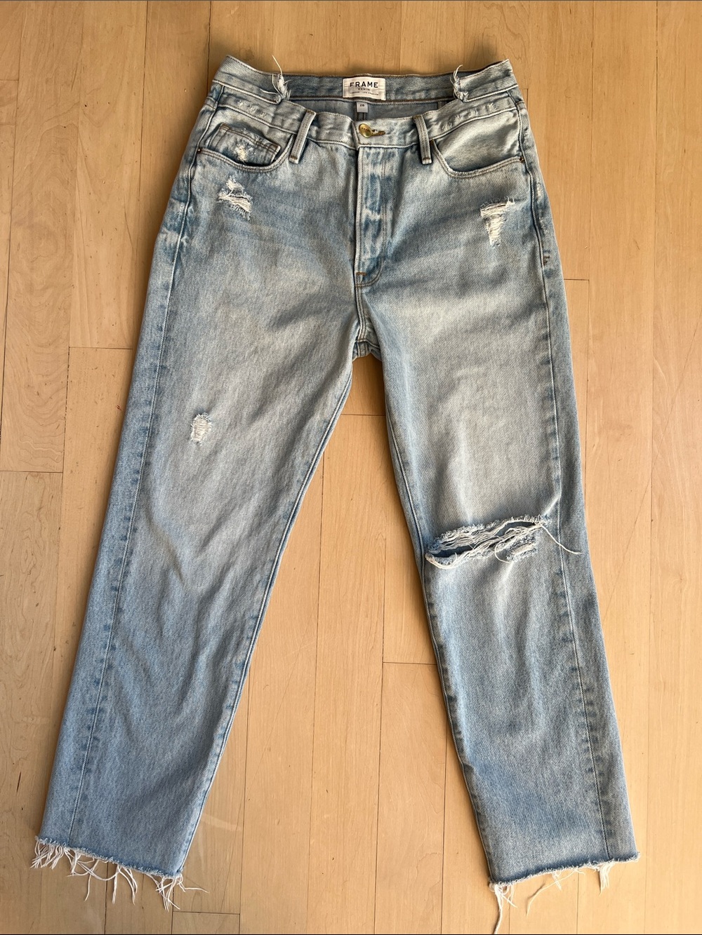 Frame Denim Light Blue Distressed Ankle Jeans